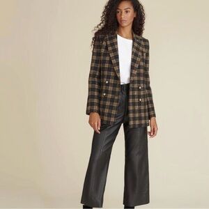 Veronica Beard Oria Double Breasted Plaid Blazer Jacket Black Tan Brown Size 2